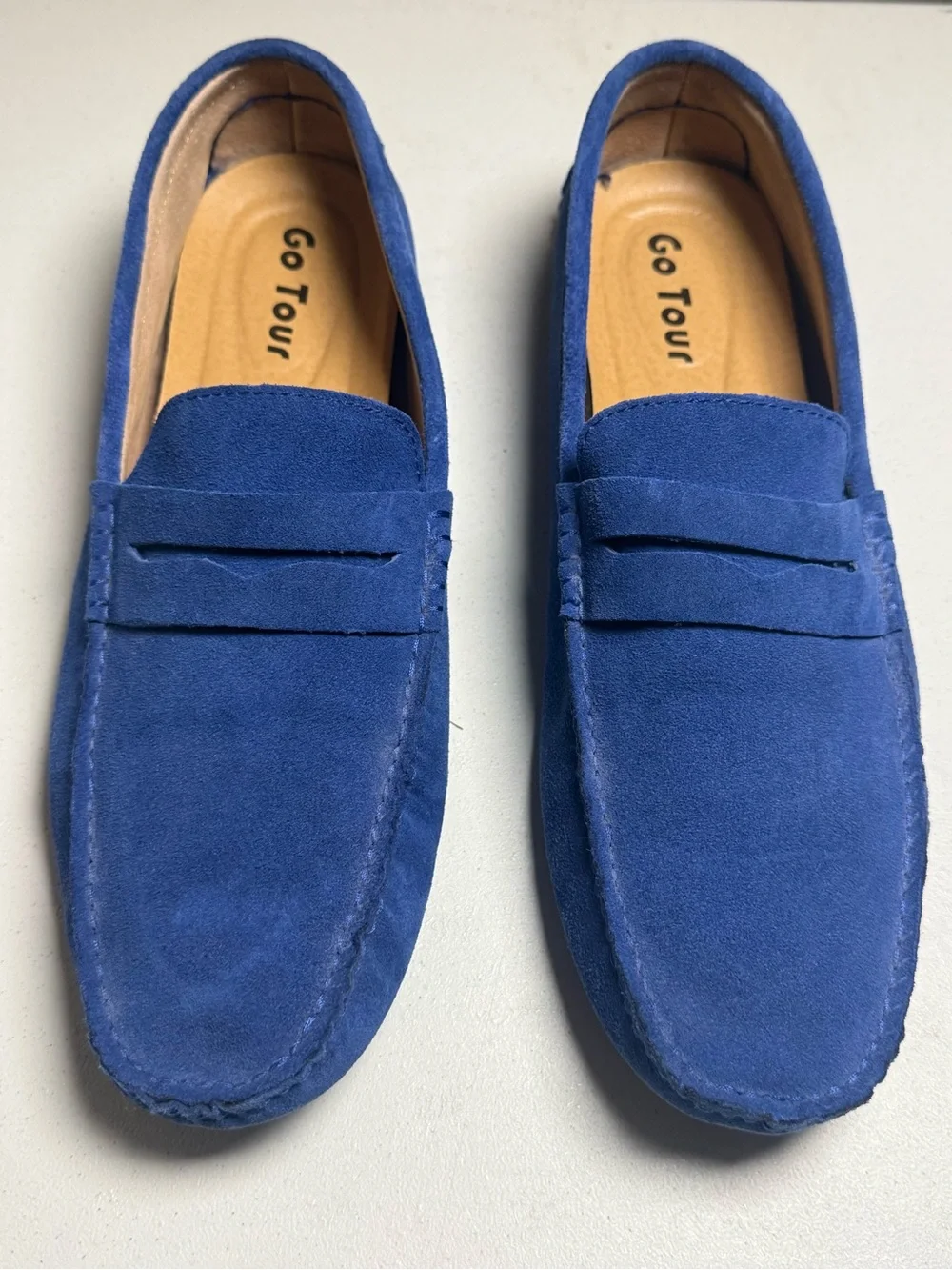 Go Tour Men’s Suede Driving Loafers Blue Moccasin Slip On Size 13
